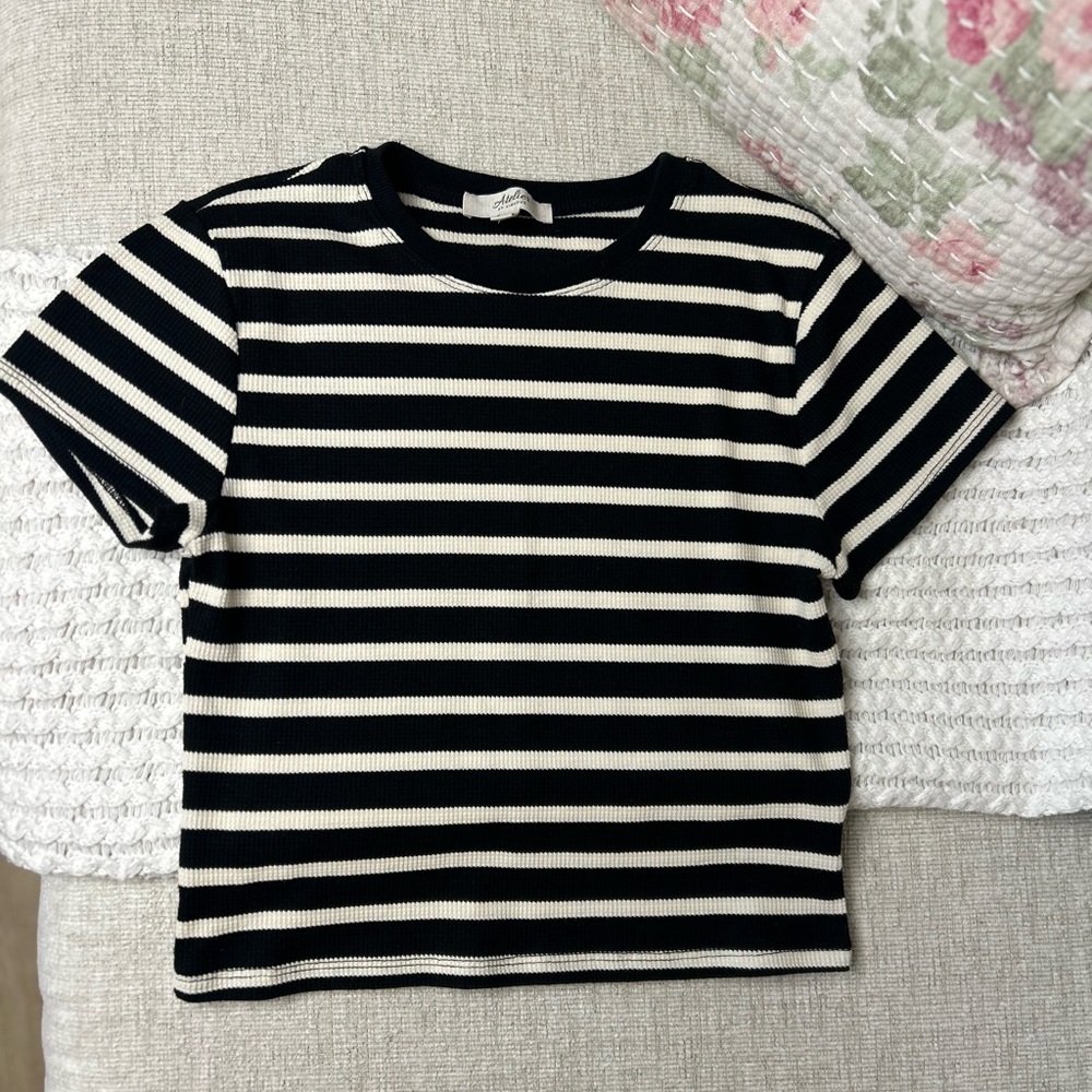 Black and Creme Striped Women's Tee